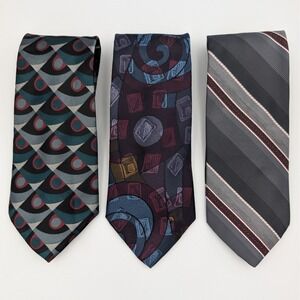 VTG Windridge Tie Lot 3pc Peacock Geo Abstract Stripe Mervyns Mens Neckties